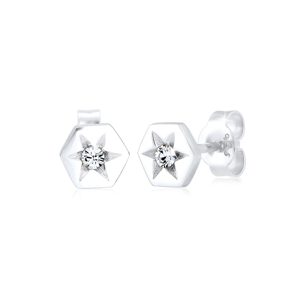 Elli Elli Boucles d'Oreilles Femme Filigrane à Motif d'Étoile Hexagonale avec Cristal  Boucles d'oreilles