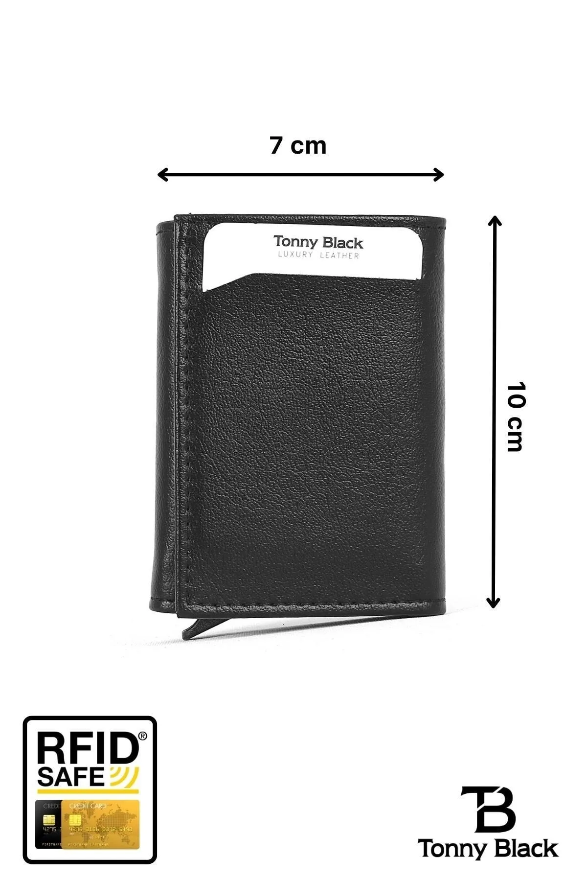 Tonny Black  Originale RFID-Schutz-Geldbörse mit Automatikmechanismus und Diebstahlschutz, mit Geld- und Kartenhalter