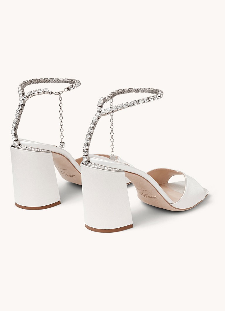 Sandały Jimmy Choo Saeda 85 z satyny z kryształkami