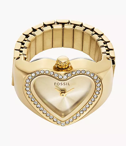 Fossil Ringuhr 2-Zeiger-Werk Edelstahl goldfarben