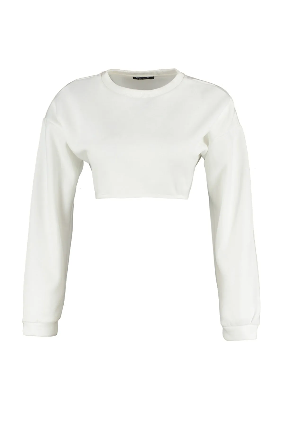 Trendyol Collection  Ecru Super Crop Fleece Gestricktes Sport-Sweatshirt TWOAW23SW00189