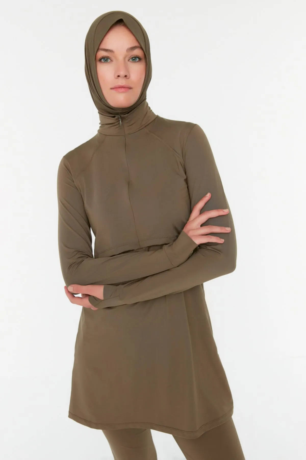 Trendyol Modest  Nerzfarbenes, langärmliges Performance-Strick-4-teiliges Badeanzug-Set TCTSS22CF0012