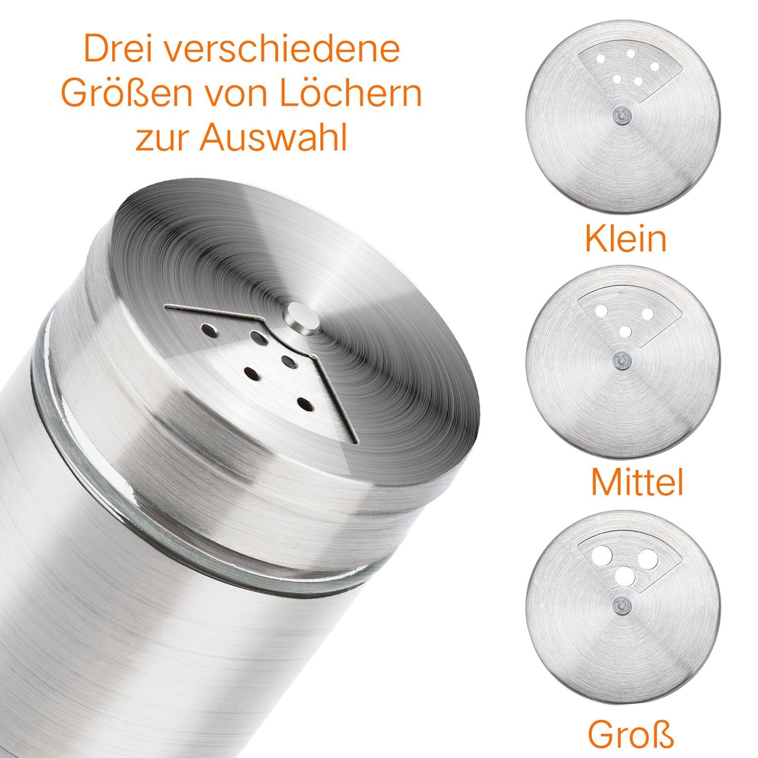 TolleTour Gewürzständer 12X Gewürzstreuer Edelstahl Pfeffer Salz Gewürze Glas Gewürzdose Set, (Set, 12-tlg)