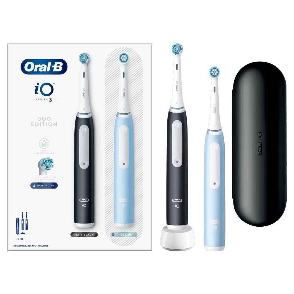 Conjunto de escova de dentes elétrica Oral-B iO 3 preta e azul