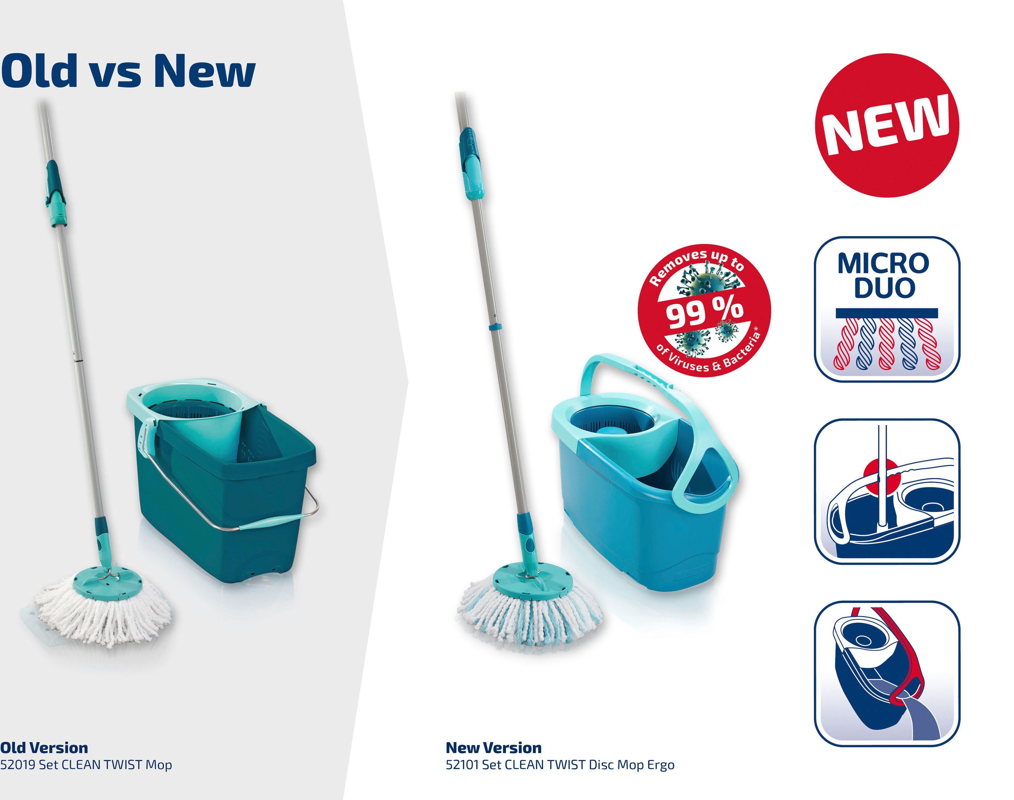 Leifheit Bodenwischer-Set Set CLEAN TWIST Disc Mop Ergo, 3-teilig, inkl. Eimer