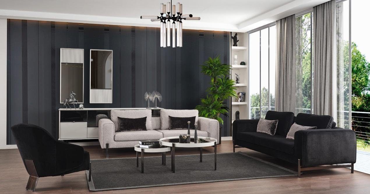 JVmoebel Wohnzimmer-Set Wohnzimmer Sofagarnitur 3+3 Sitzer Designer Schwarzer Sessel Luxus, (3-St., 2x Sofa, Sessel), Made in Europa