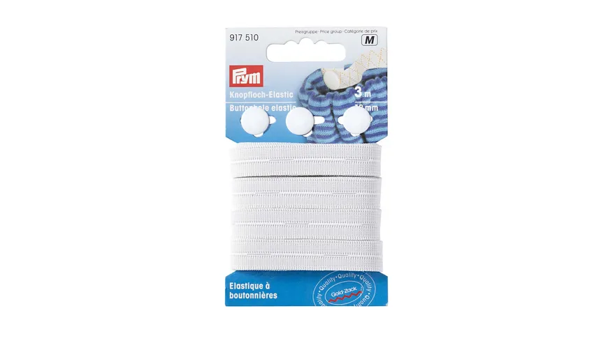 Prym Knopfloch-Elastic mit 3 Knöpfen 12 mm weiß 3 m