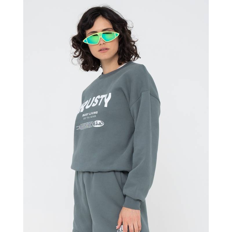 RUSTY BUSY LIVING RELAXED CREW FLEECE Rundhalspullover Damen