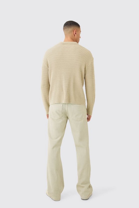 Langärmliges strukturiertes Poloshirt