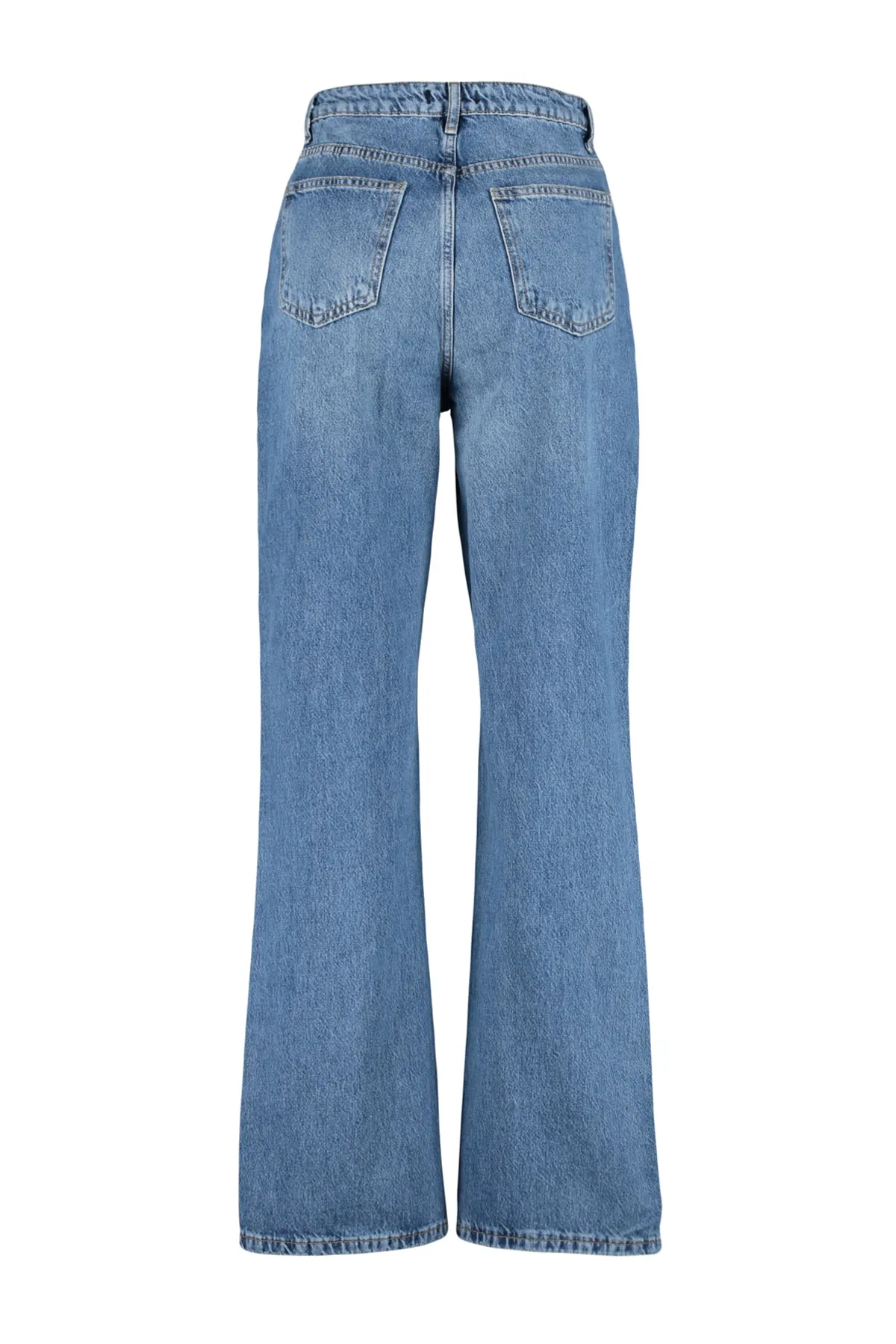 Trendyol Collection  Blaue Jeans mit hoher Taille und weitem Bein und Detail TWOSS22JE0675