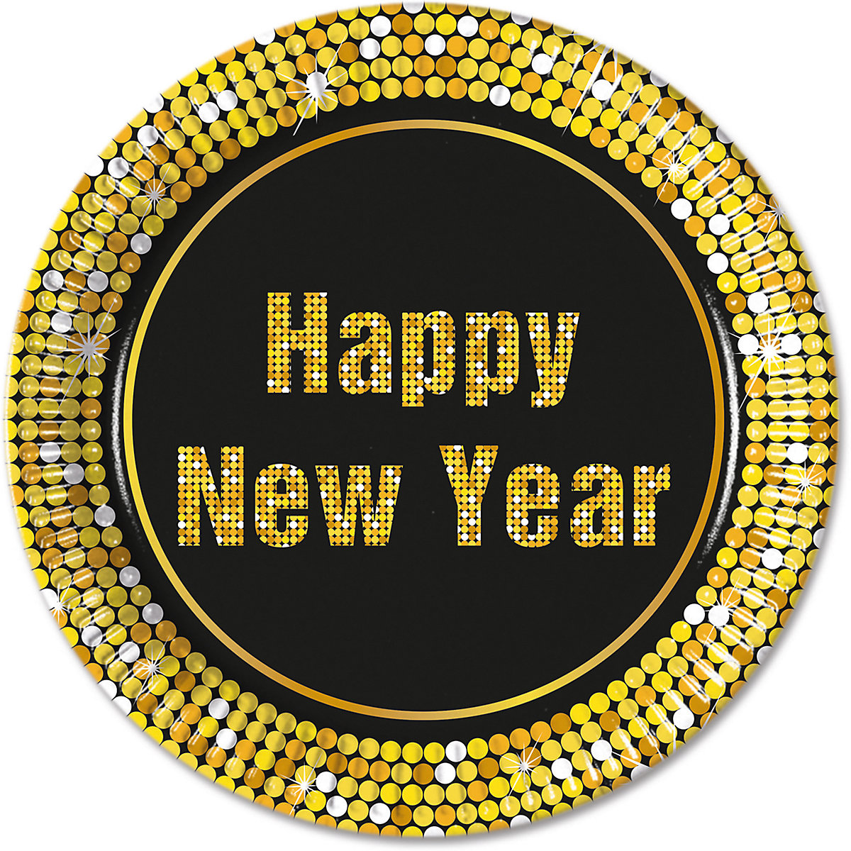 Papp-Partyteller Happy New Year Retro, Ø 23 cm, 8 Stück