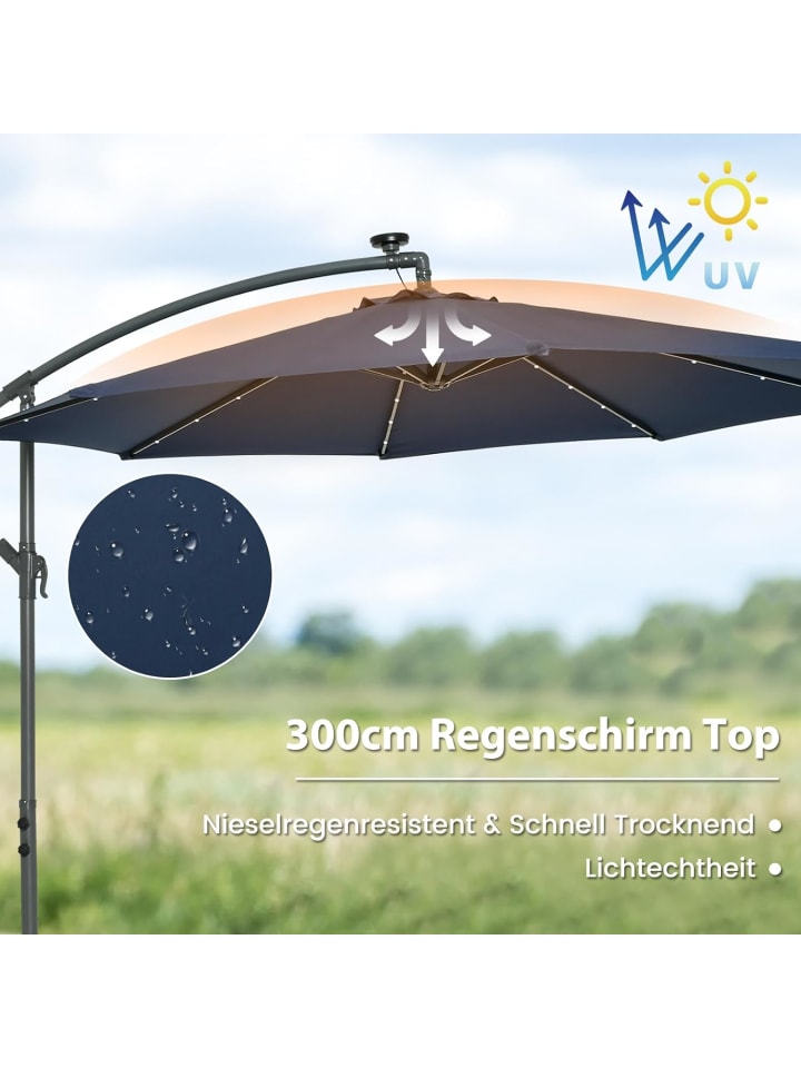 COSTWAY 300cm Ampelschirm mit LED & Sandsäcke in Blau günstig kaufen onesize
