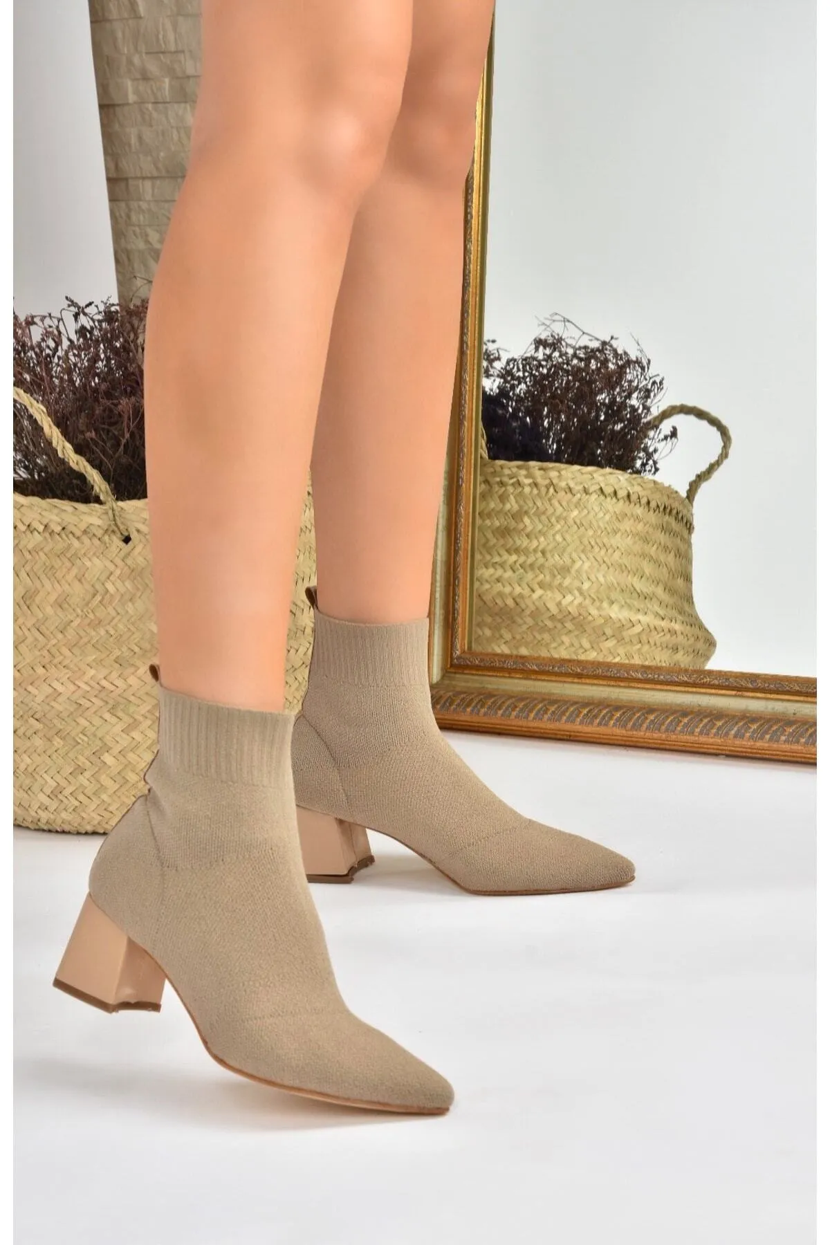 Fox Shoes  Nerzstrick-Damenstiefel mit dickem Absatz L422763057