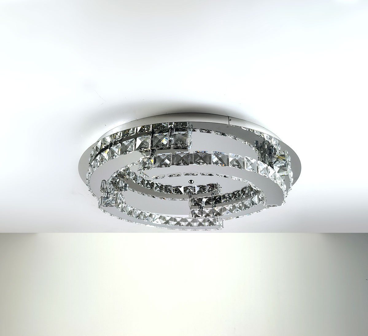 Lewima LED Deckenleuchte Schost, Glas Kristall Luxus XXXL Ø60-80cm groß Deckenlampe 50-55W, Modern Design Dimmbar rund, Warmweiß / Kaltweiß einstellbar, Silber verspiegelt inkl. Fernbedienung und Speicherfunktion