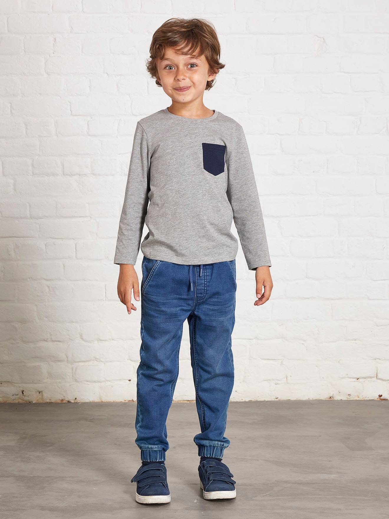 Vertbaudet Jungen Sweathose, Jeans-Optik Oeko-Tex - grau