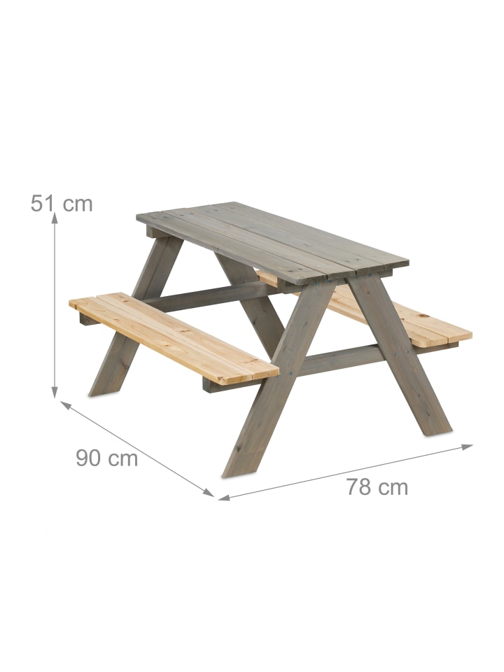 relaxdays Kindersitzgruppe in Grau/ Natur - (B)90 x (H)51 x (T)78 cm günstig kaufen onesize