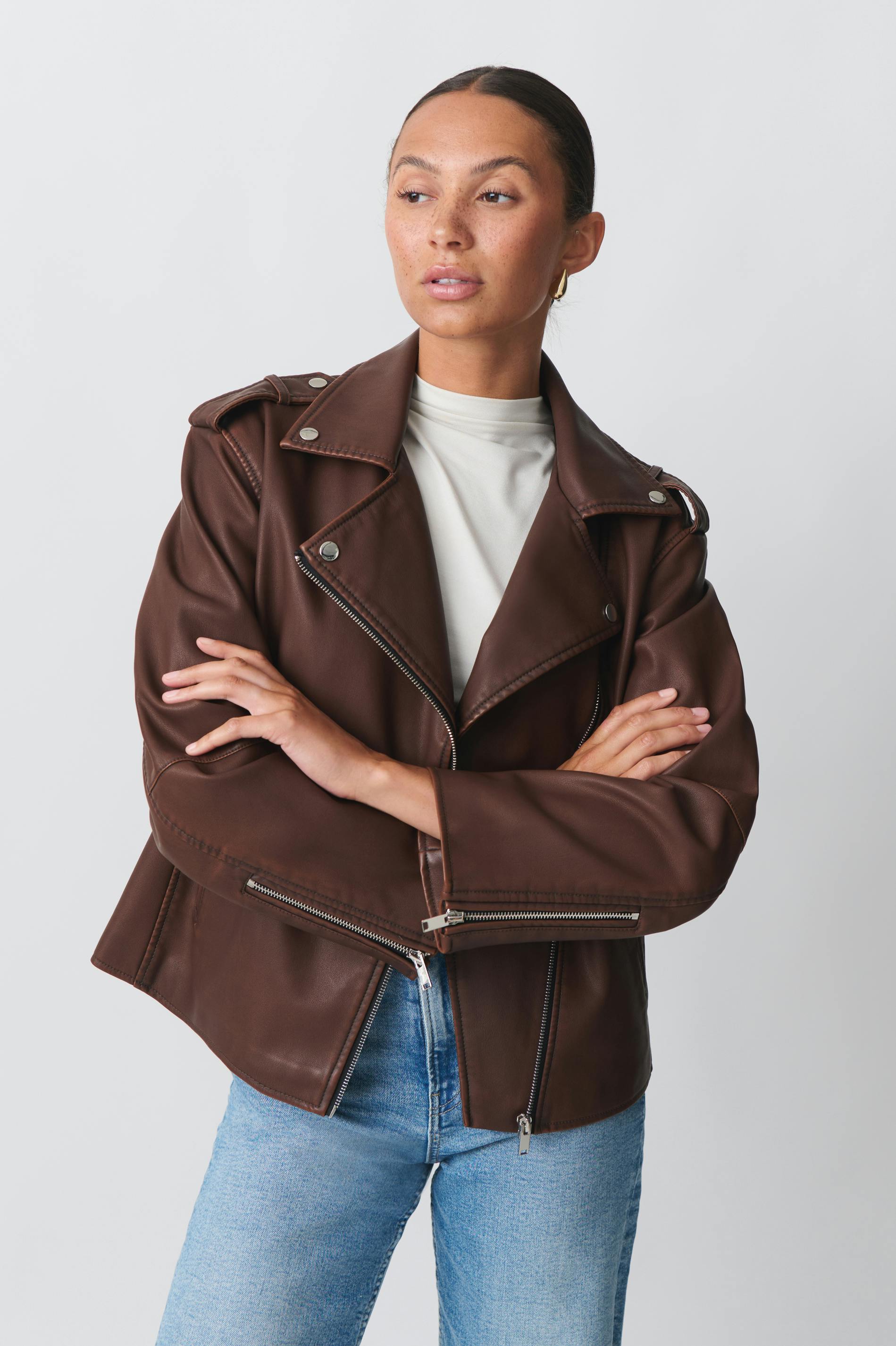 Oversized pu biker jacket