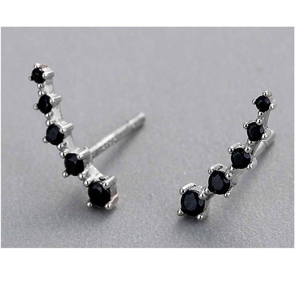 Limana Paar Ohrstecker Damen Mädchen 925 Sterling Silber kleine rosa schwarze klare Steine, für jeden Tag Geschenk Idee, Zirkonia