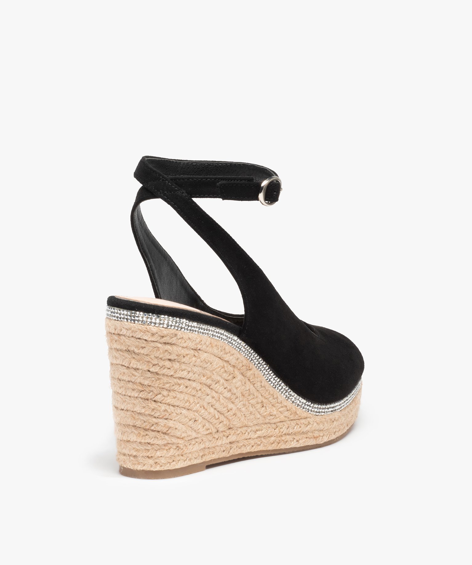 Sandales femme compensées en suédine unie et strass noir | GEMO