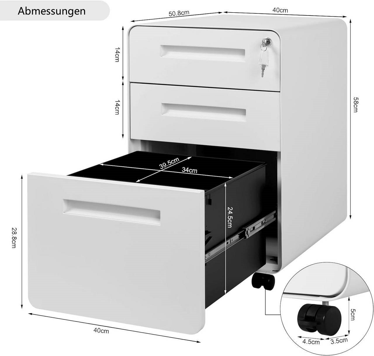 Woltu Aktenschrank (1-St) Rollcontainer mit 3 Schubladen