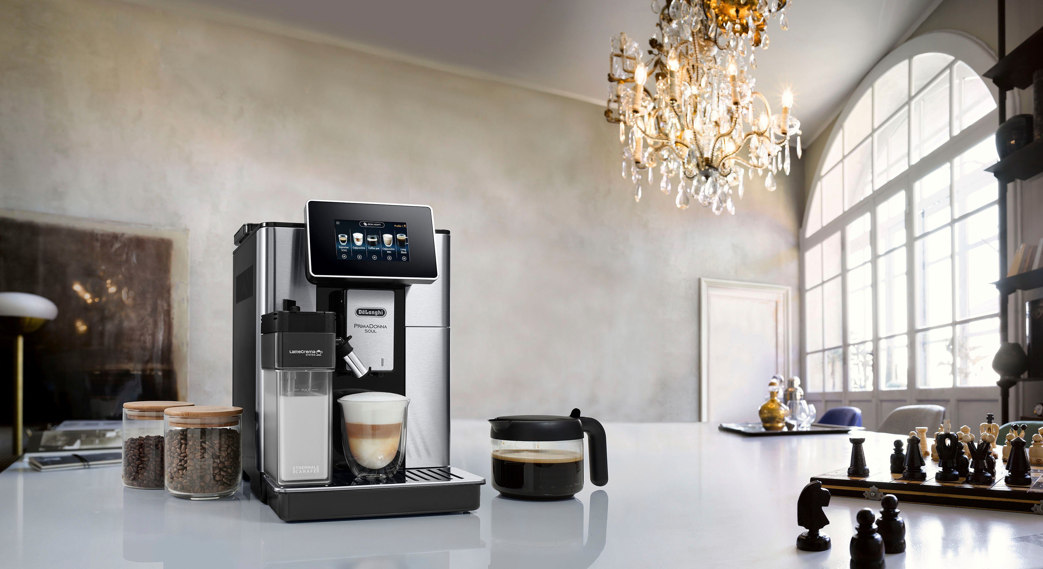 De'Longhi Kaffeevollautomat PrimaDonna Soul ECAM 610.75.MB, inkl. Kaffeekanne im Wert von UVP € 29,99 + Gläser-Set UVP € 46,90