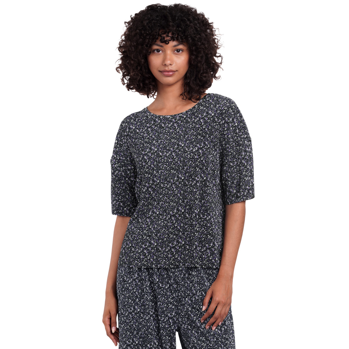 Damen Plissee-T-Shirt mit Rundhals