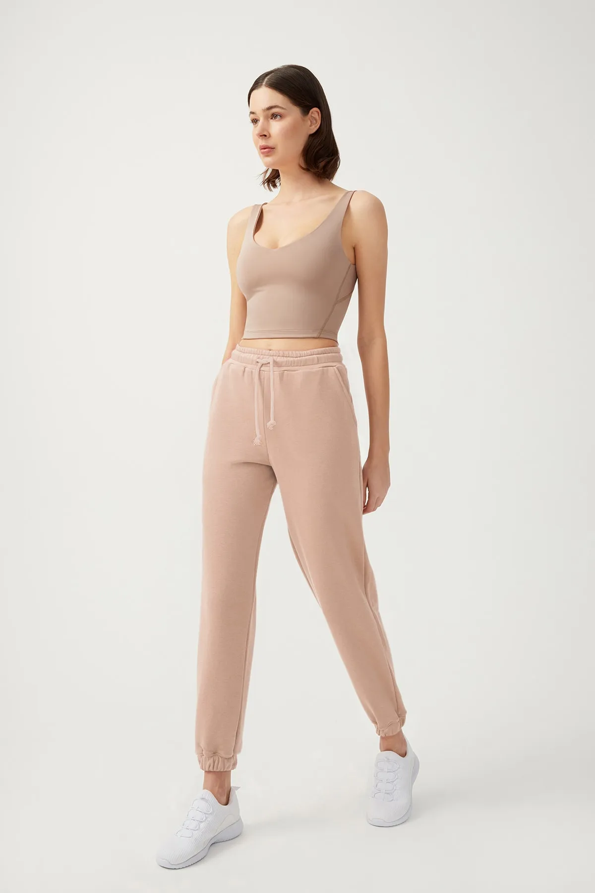 LOS OJOS  Beige elastische Jogger-Jogginghose mit Kordelzug für Damen