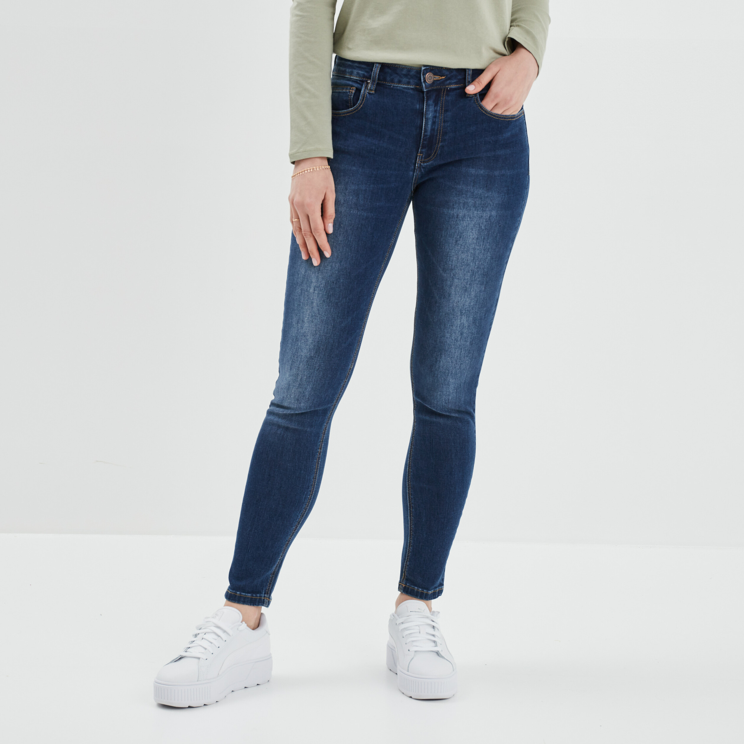 Jeans skinny taille basse denim brut femme | La Halle
