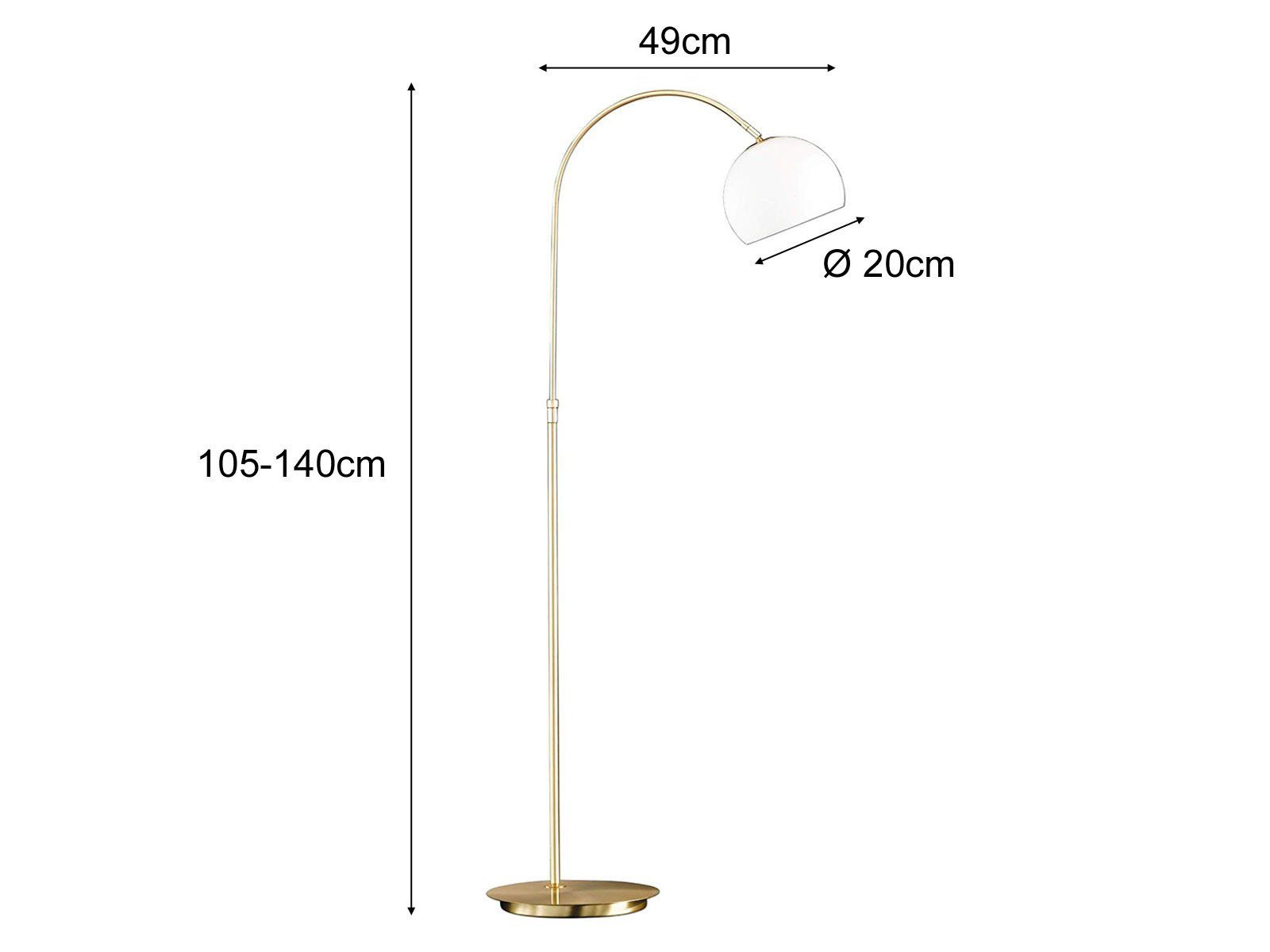 meineWunschleuchte LED Bogenlampe, LED wechselbar, Warmweiß, Designer Stehlampe ge-bogen gold-en, Glas Lampenschirm weiß, H: 140cm