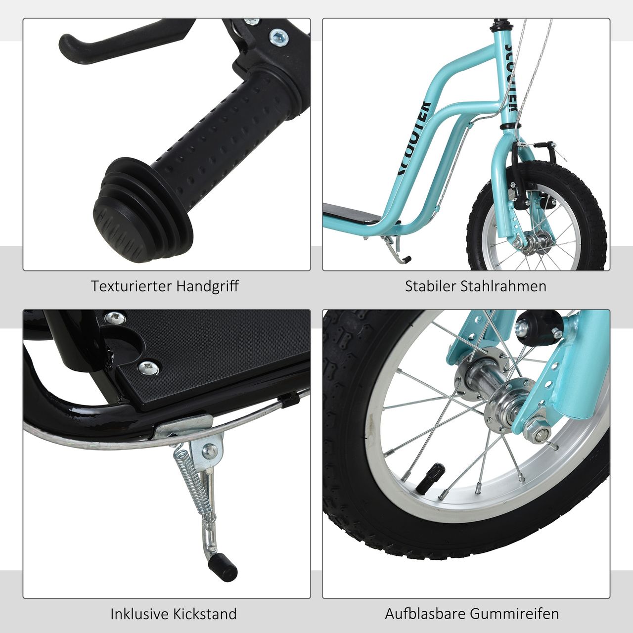 HOMCOM Kinderroller Lenker Verstellbar Scooter Tretroller Cityroller Kinder Roller Kickboard mit Luftreifen 12 Zoll ab 5 Jahre Blau 120 x 58 x 75-80 cm