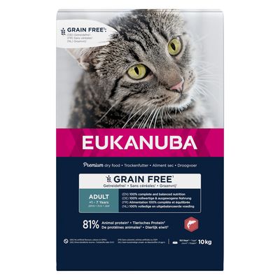 4 kg gratis! 2 x 10 kg Eukanuba Grain Free Reich an Lachs