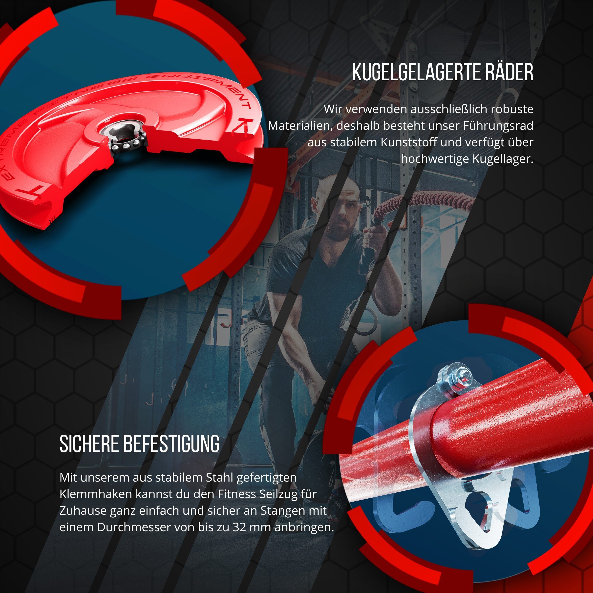 K-SPORT Kraftstation Fitness Latzug I Kablezug I Seilzug mit Trizeps V Griff bis 130kg, (22cm Lastenstange, V-Griff), Made in EU!