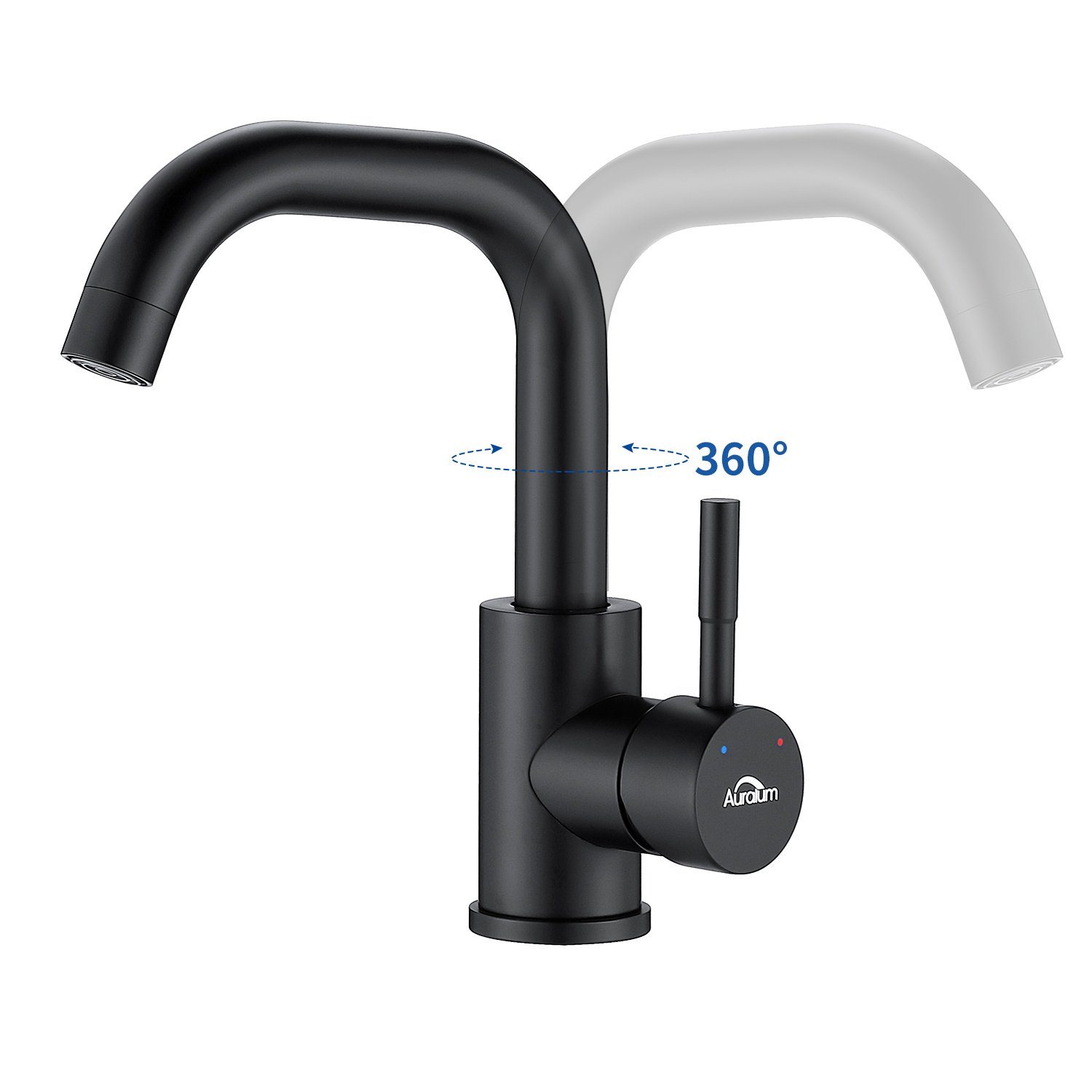 Auralum Waschtischarmatur Wasserhahn Bad Waschbecken Armaturen Einhebelmischer 360°Drehbar Schwarz