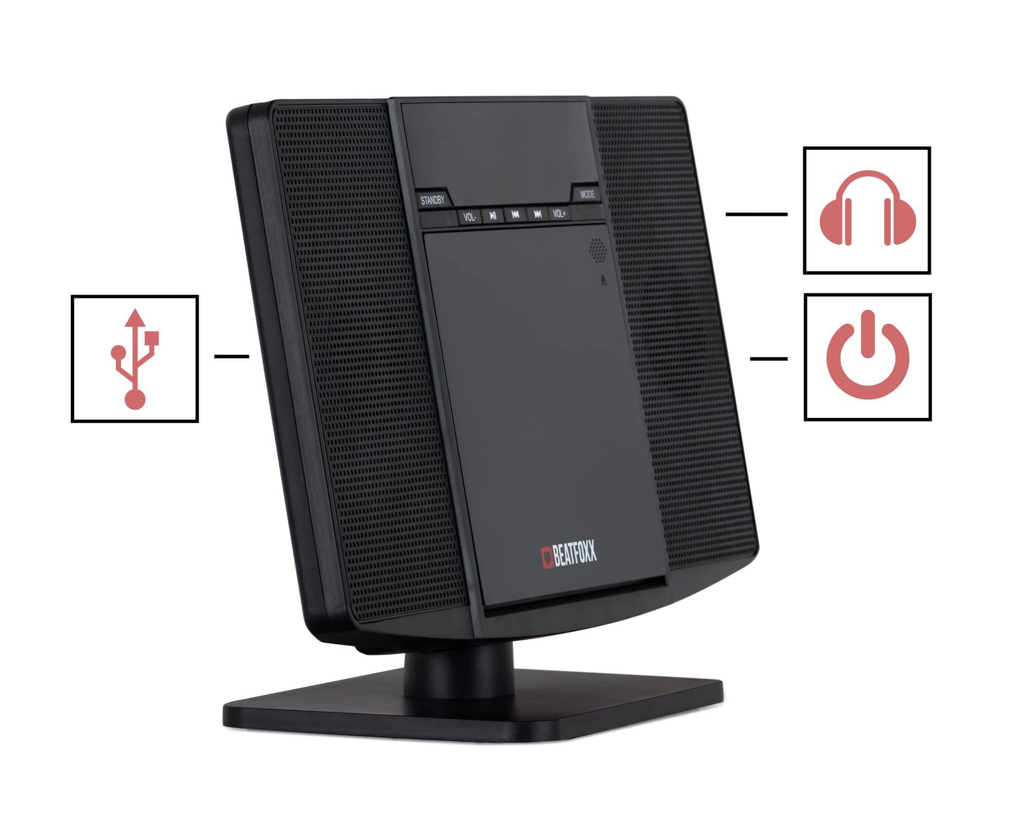 Beatfoxx MCD-60 Vertikal Stereoanlage (UKW/MW-Radio, 6,00 W, Microanlage mit CD/MP3-Player, USB-Slot und Bluetooth)