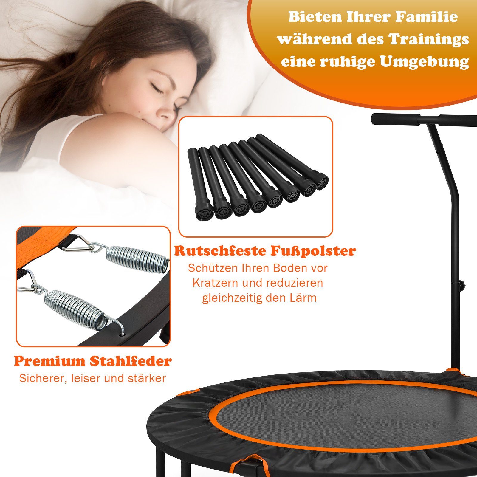 COSTWAY Fitnesstrampolin φ 120 cm Gartentrampolin, höhenverstellbar Griff