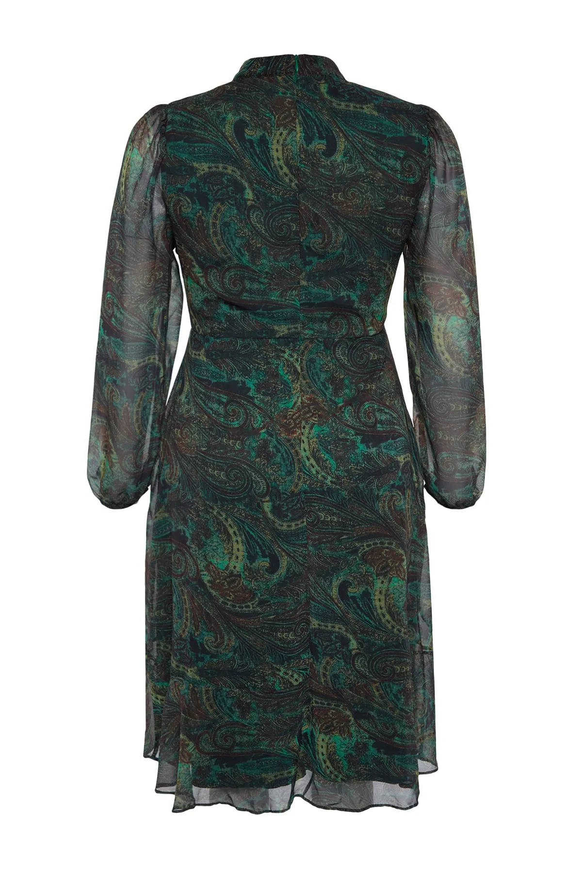 Trendyol Curve  Grünes Chiffonkleid mit Paisleymuster TBBAW24AH00028