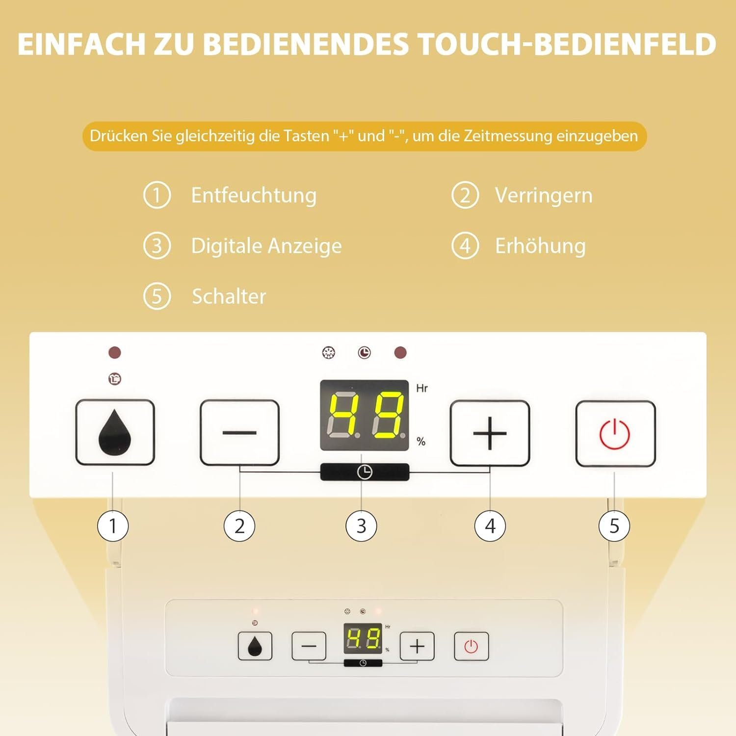 KOMFOTTEU Luftentfeuchter, Entfeuchtung 12,00 l/Tag, Tank 2,20 l, mit 3 Modus & 24-Stunden-Timer