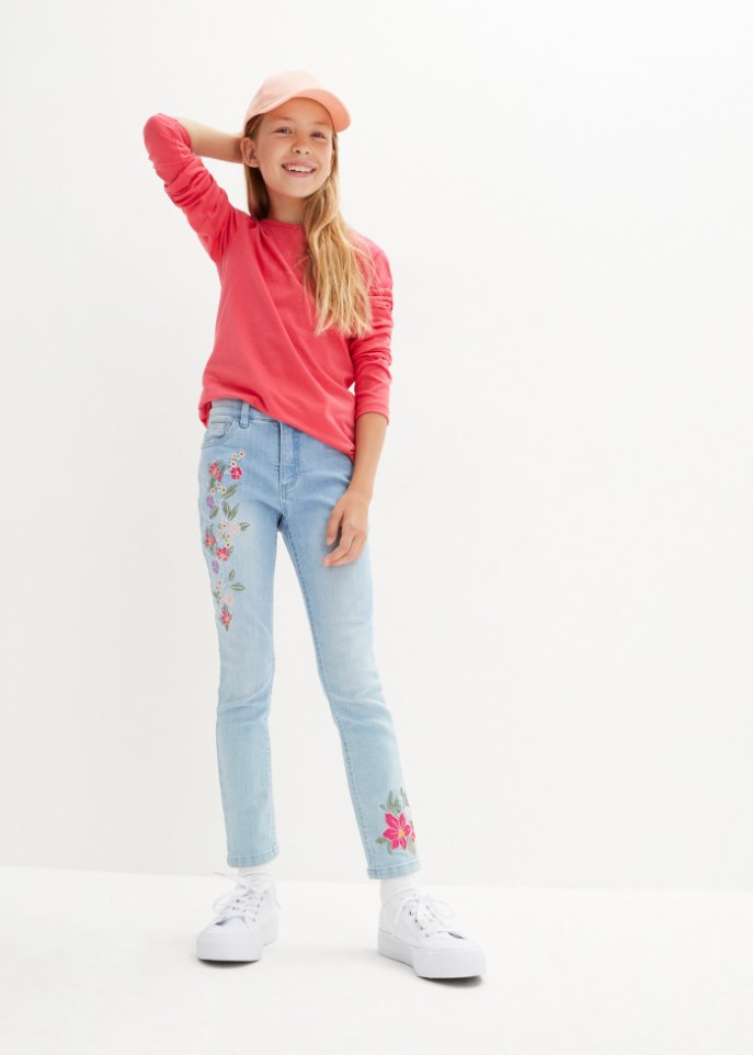 Mädchen Skinny-Jeans mit Blumenstickerei