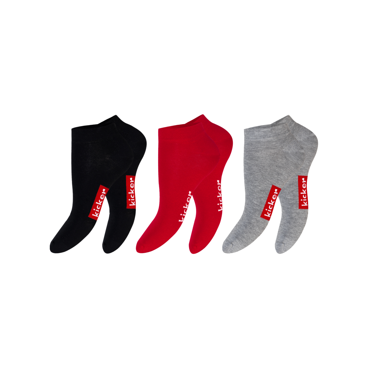 kicker Sneaker Socken 3er Pack Kids Schwarz Rot