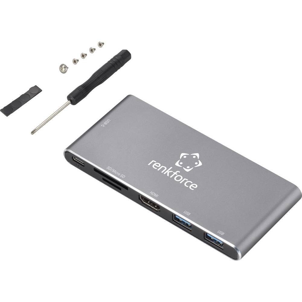 Renkforce Laptop-Dockingstation USB-C® Dockingstation mit Kartenleser, m.2, M.2 SSD Steckplatz, integrierter Kartenleser, USB-C® Power Delivery