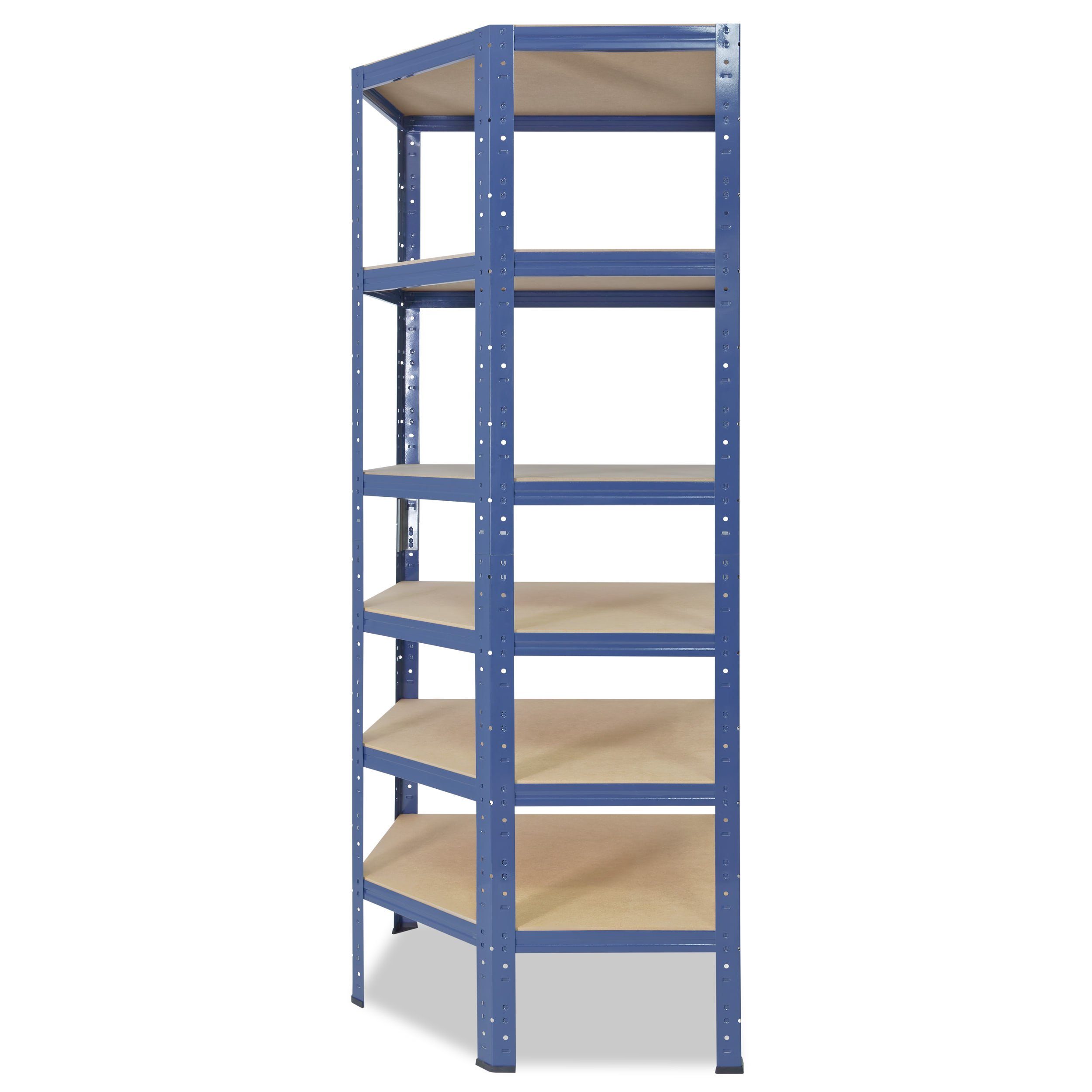 shelfplaza Eckregal HOME, 200x70x45cm blau, Metall Eckregal stehend mit 6 Böden, Corner Shelf 145kg Tragkraft Schwerlastregal Ecke, Steckregal verzinkt Eckregal Keller Garagen Regal