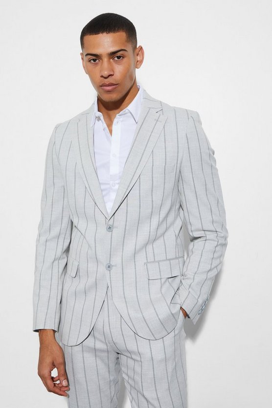 Einreihige gestreifte Slim-Fit Anzugjacke