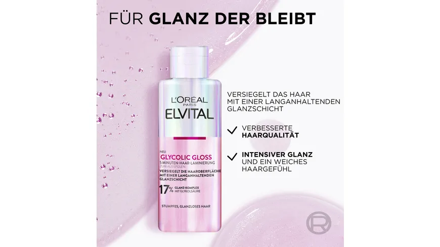 L'Oréal Paris Elvital Glycolic Gloss 5 Minuten Haar-Laminierung - Versiegelung für intensiven Glanz bei stumpfem Haar 200 ml