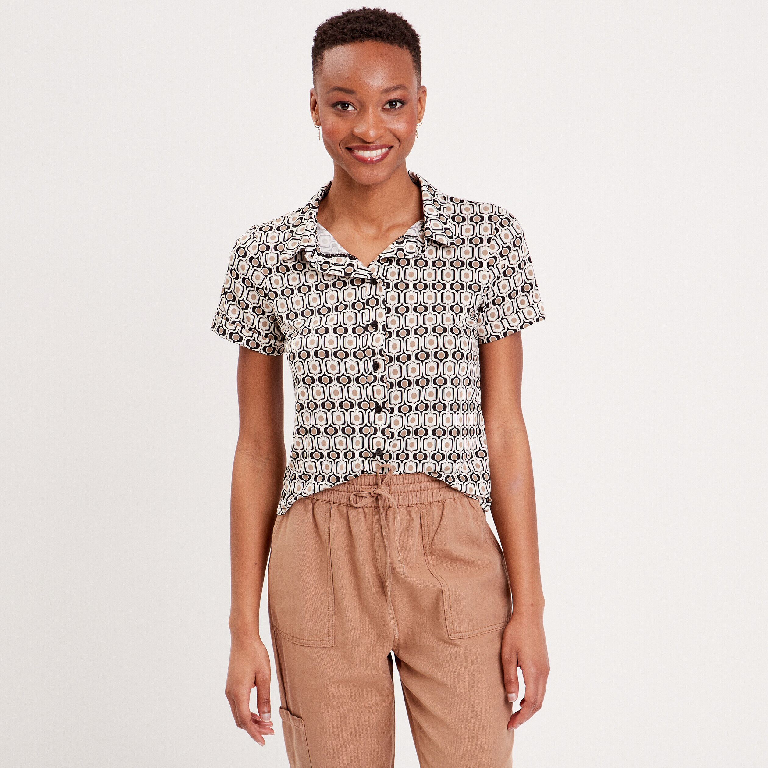 Chemise manches courtes beige femme | Cache Cache