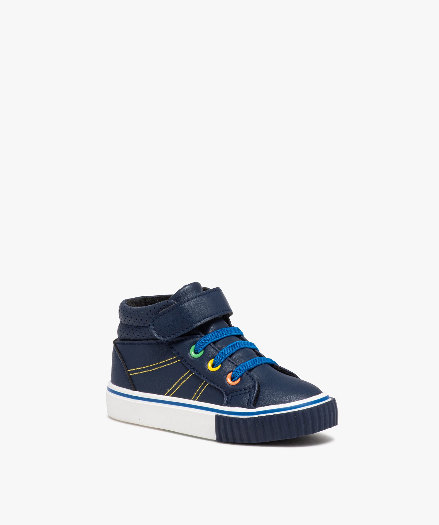 Baskets bébé Garçon mid-cut unies avec détails colorés marine | GEMO
