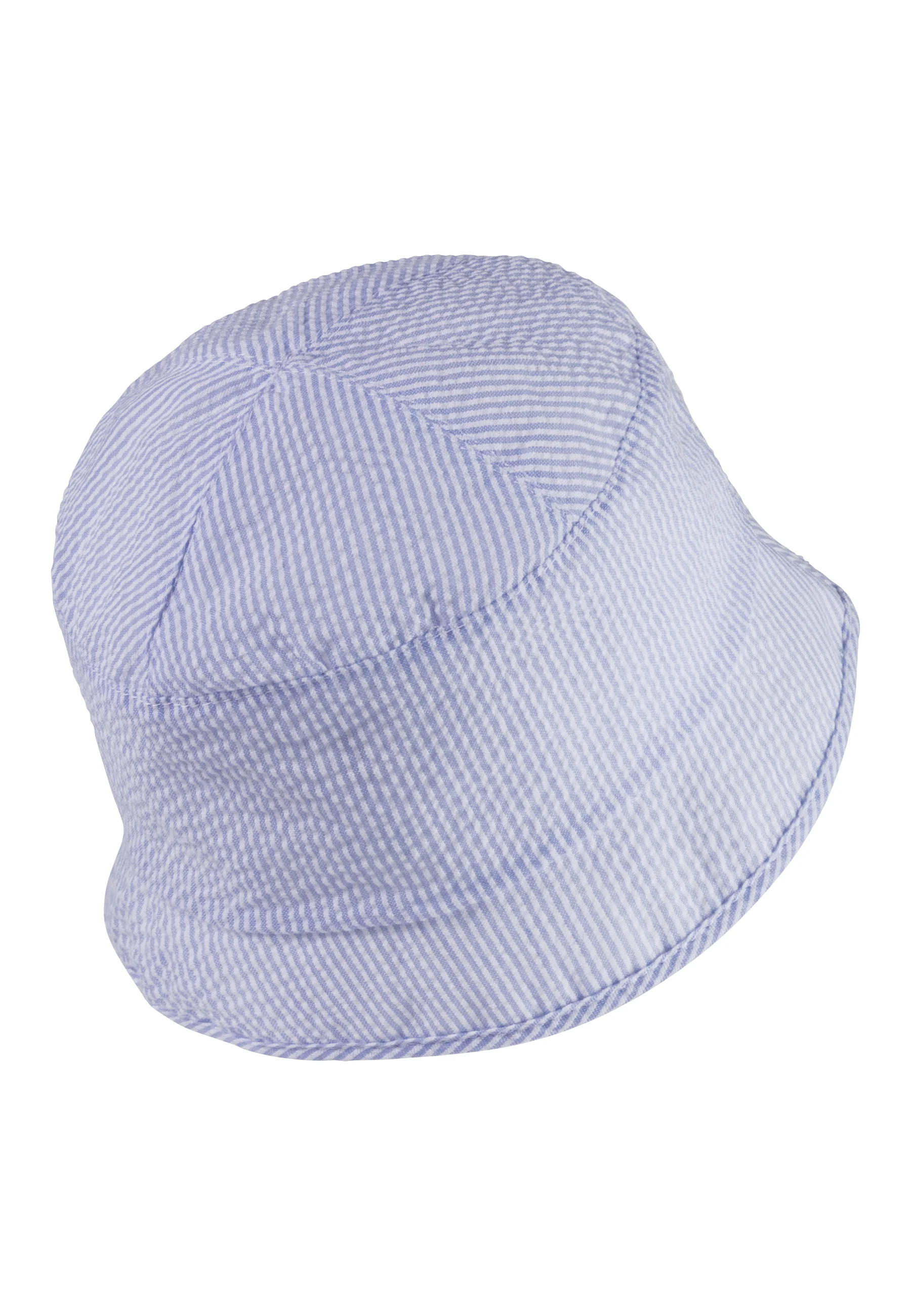 Fischerhut in himmelblau mit Streifen und Logo-Patch