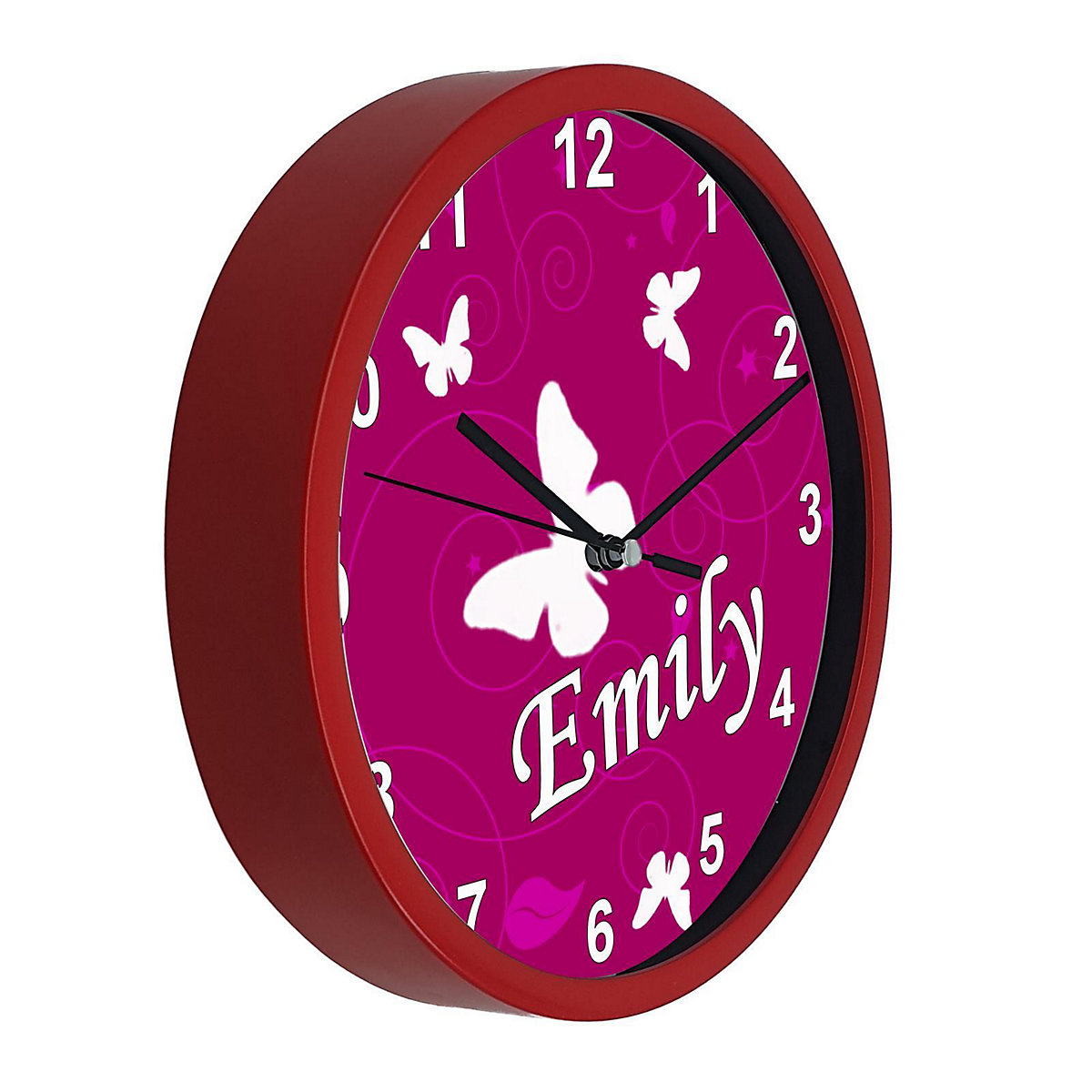 Kinder Wanduhr personalisiert mit Name Schmetterling Brombeere