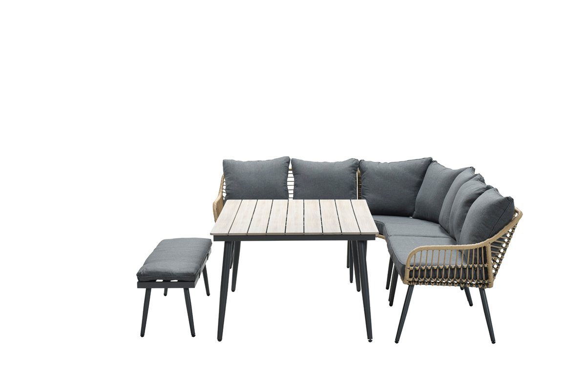 Garden Impressions Gartenlounge-Set Hohe Dining Aluminium Open Wicker Eck-Lounge Margriet 6tlg., wasserabweisende Kissen