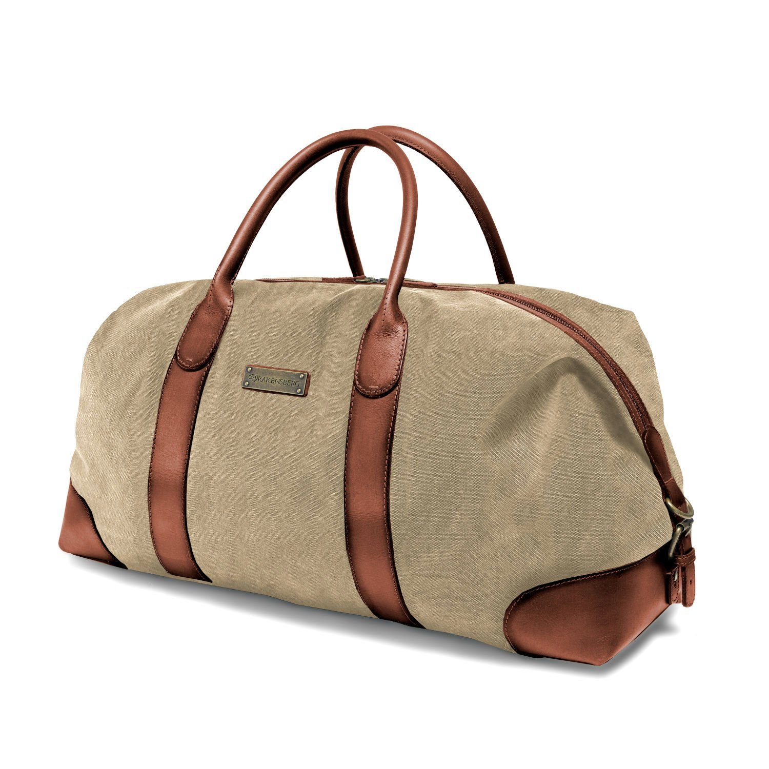 DRAKENSBERG Reisetasche Weekender David (L) Khaki-Beige, Herren, Damen, im Vintage-Design, Canvas und Büffelleder, handgemacht