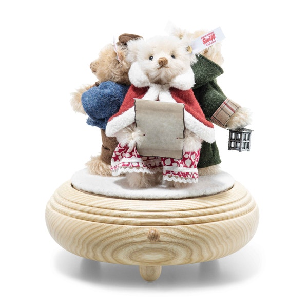 Weihnachtssänger Teddybären-Set auf Musikbox, 19 cm, mehrfarbig
